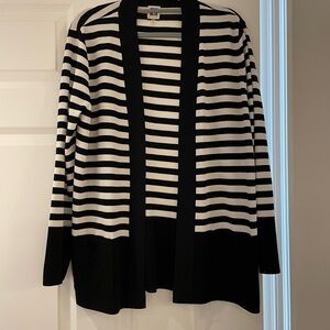 Talbots Black and White Striped Cardigan